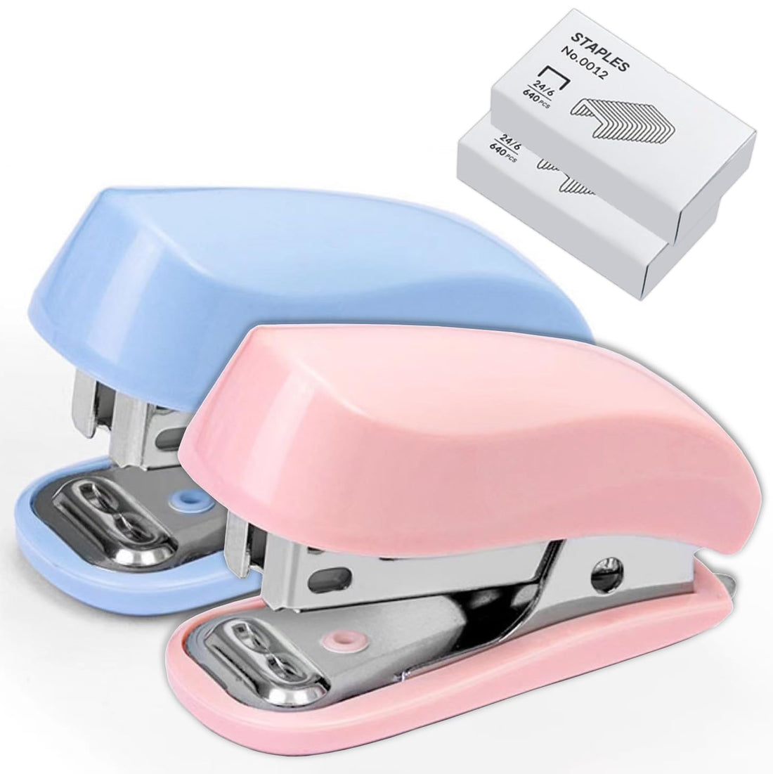 WIWUE GUO Mini Stapler - Cute Desk Stapler with 1280pcs Standard Staples and Staple Remover for Office & School Supplies (Blue & Pink)