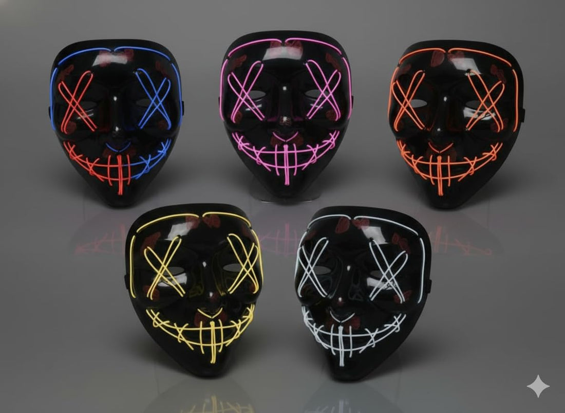 ZAIN Halloween LED Light Up Mask, Cosplay Costume, Neon Wire Hacker Anonymous Mask, 3 Lighting Modes, Glow in Dark, Red