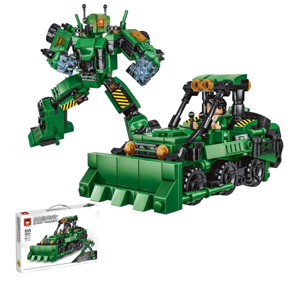 Generic Engineering Transformer Bulldozer Building Blocks Set, 465 Pieces, Educational Construction Toy, Plastic, Multicolor, Robot Conversion Feature