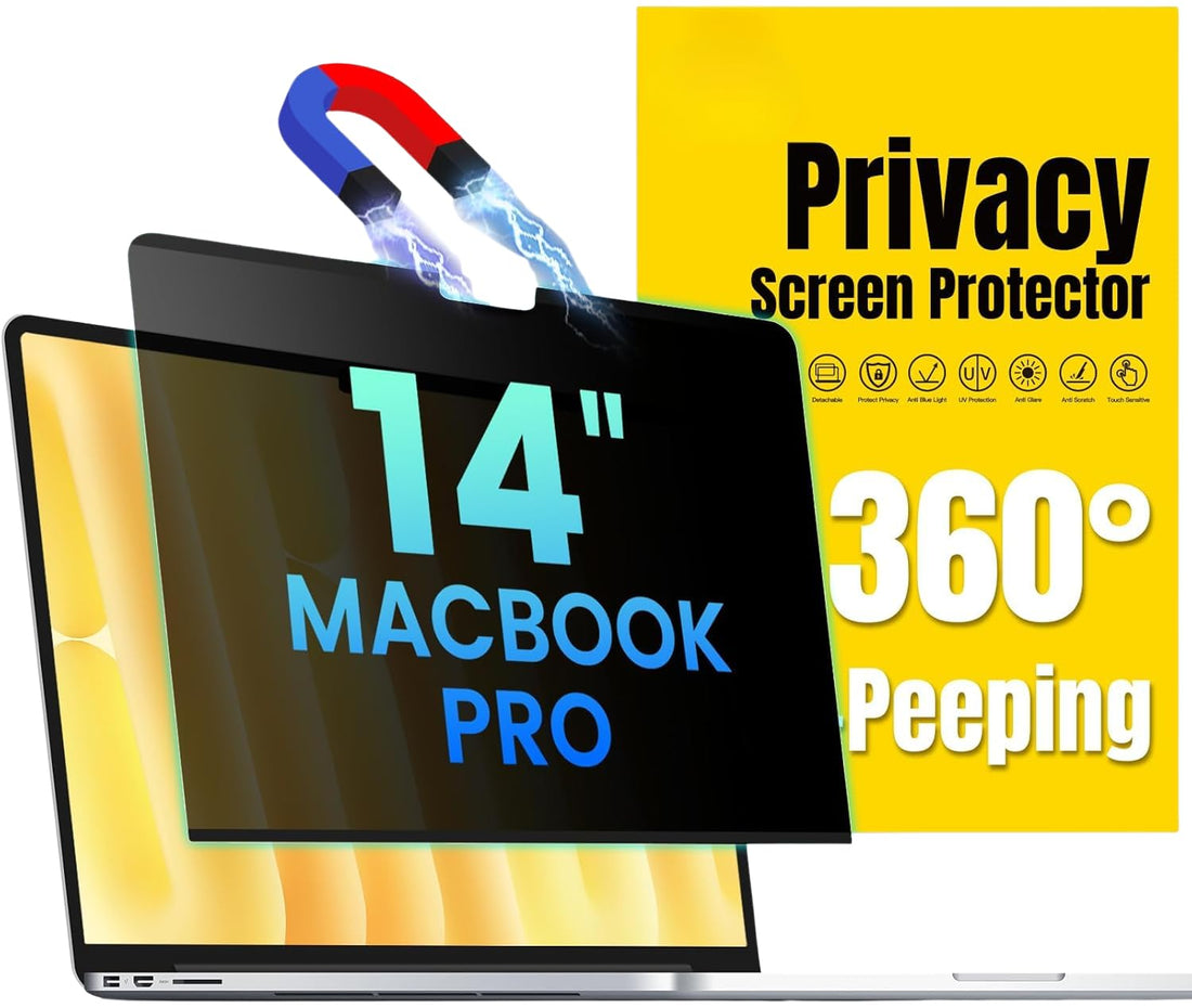 Eco Magnetic Privacy Screen Protector Compatible with MacBook Pro 14 inch (2025-2024-2021, M4, M3, M2, M1, Pro,Max), Removable 360° Anti Peeping Anti Blue Light Anti Glare Laptop Privacy Screen Shield