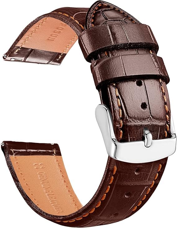 22mm Leather Watch Strap compatible with Samsung Galaxy Watch 46mm/Galaxy 3/Gear S3, HUAWEI Watch 2/3/GT Series, Crocodile Pattern Band with Metal Buckle,