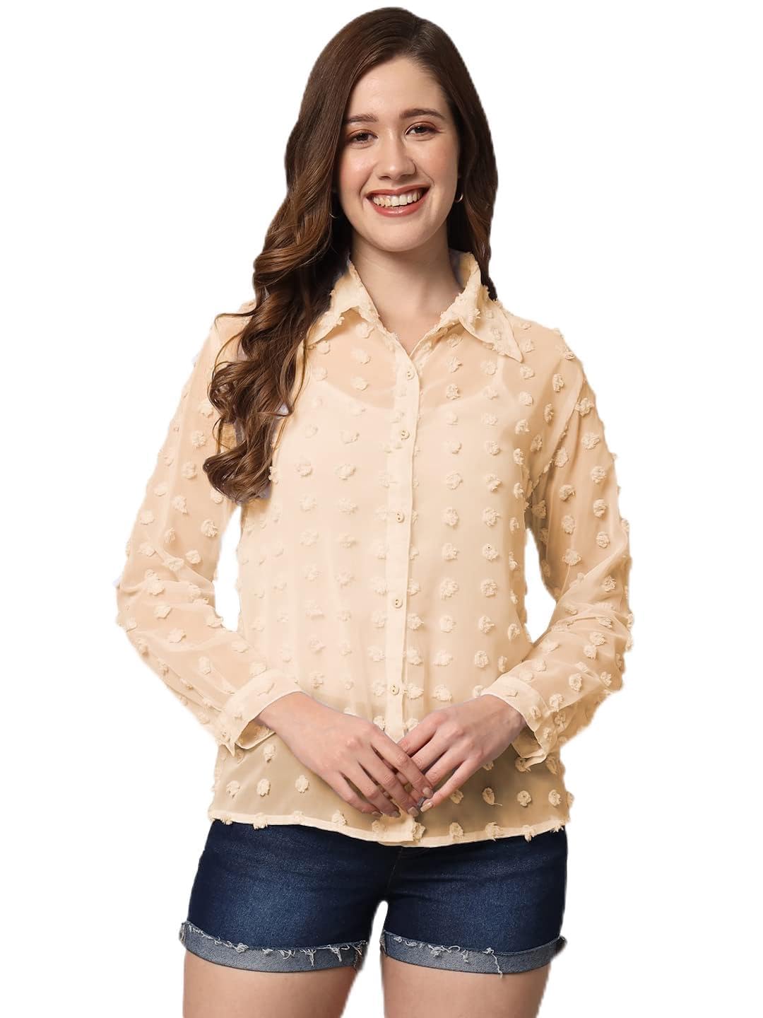 SUNSET EG STORE Women's Chmeez Chiffon Solid Sheer Large Blouse (Orange, M)