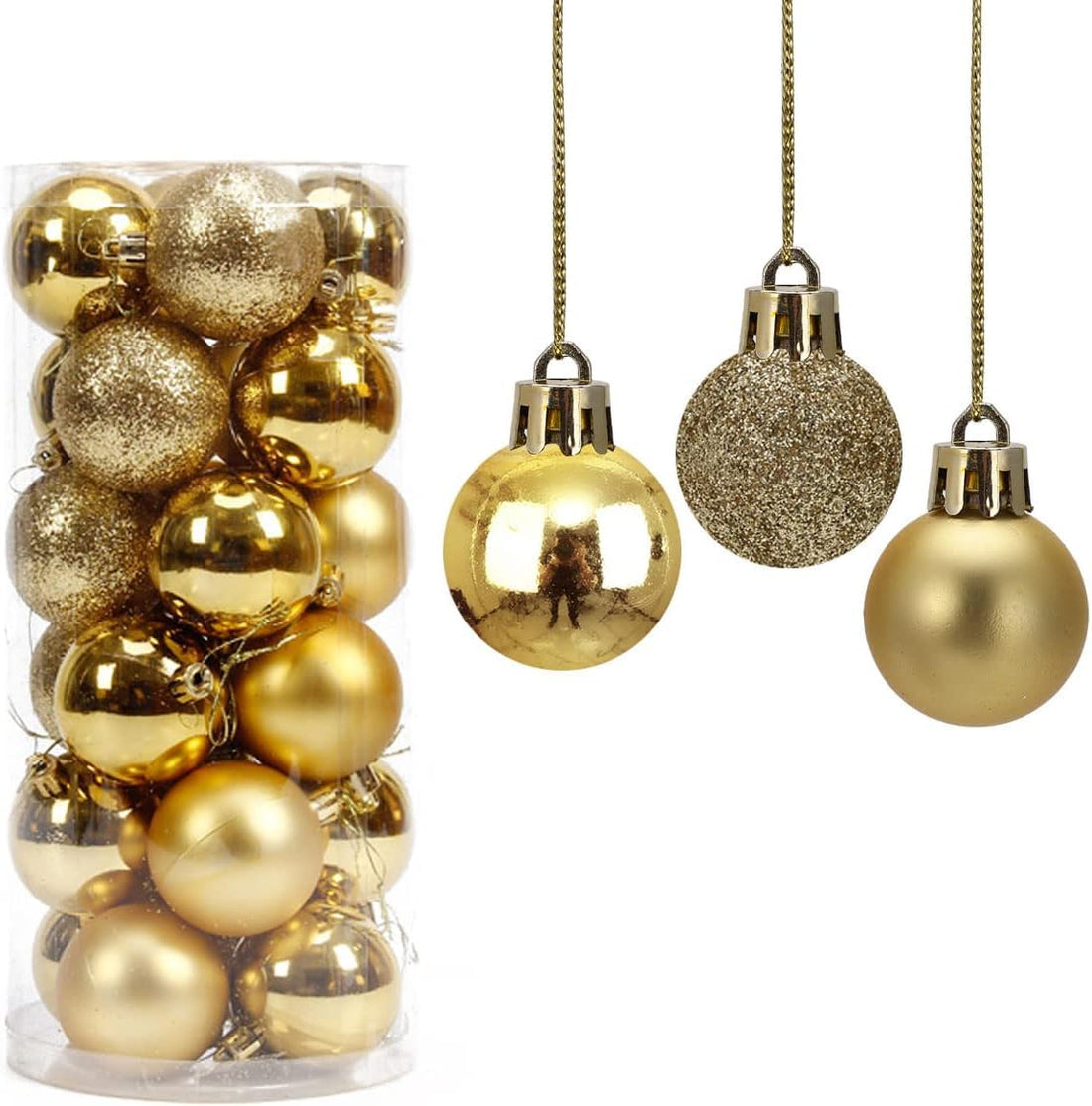 Gold Christmas ornament balls, 24 pieces, 3 cm, Christmas tree balls, Christmas tree decorations for hanging, festival and wedding decorations