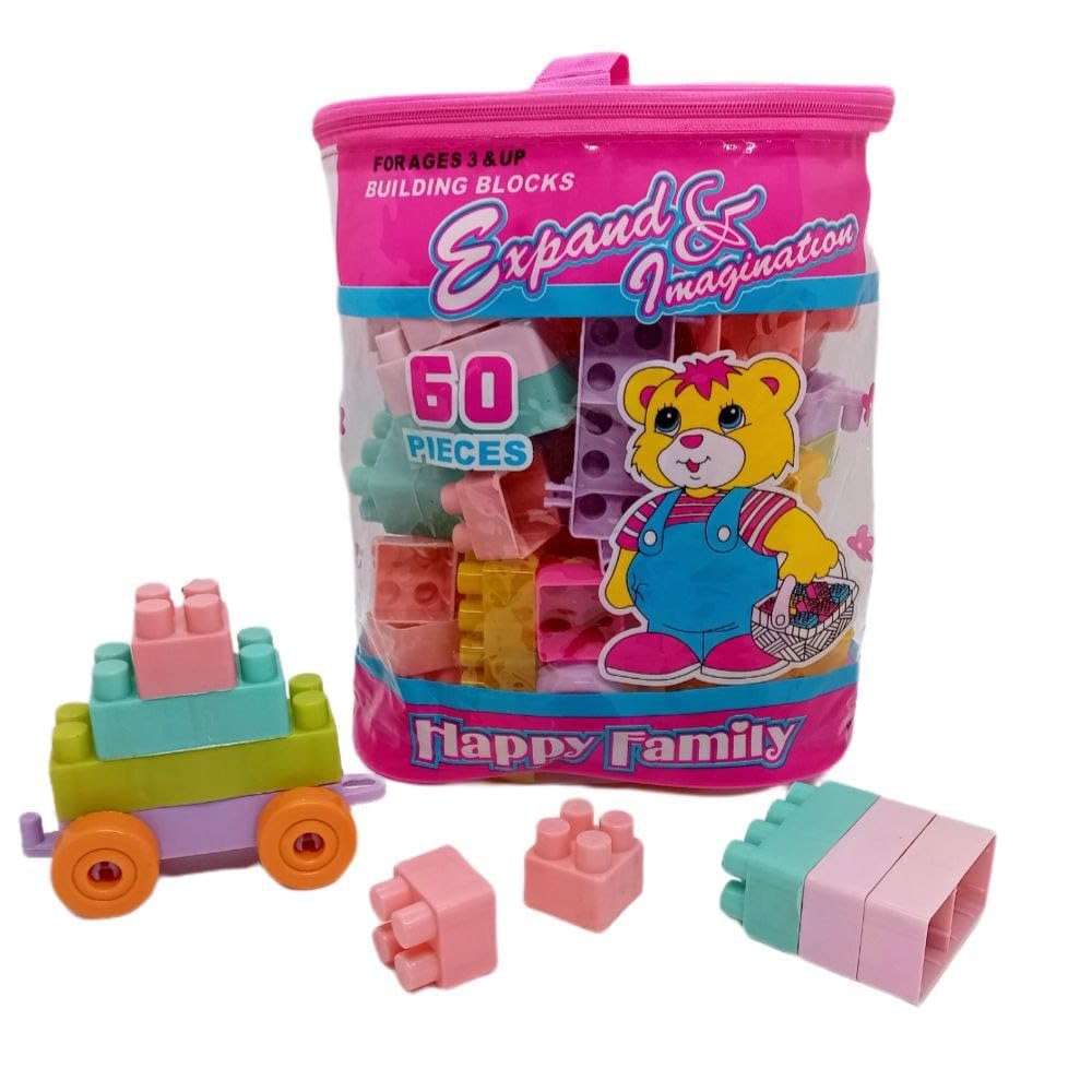 60 Pieces Multi Color Block Bag Kids Plastic Building Blocks Bag