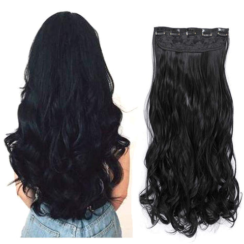 Women's Hair Extension Full Head Wig 24 Inch - 65-70 CM-150 G -Synthetic Natural WAVY CURLUY Hair Pieces with 5 Clip Wig Cheap Fluffy - NO jw-242-1 BLACK -