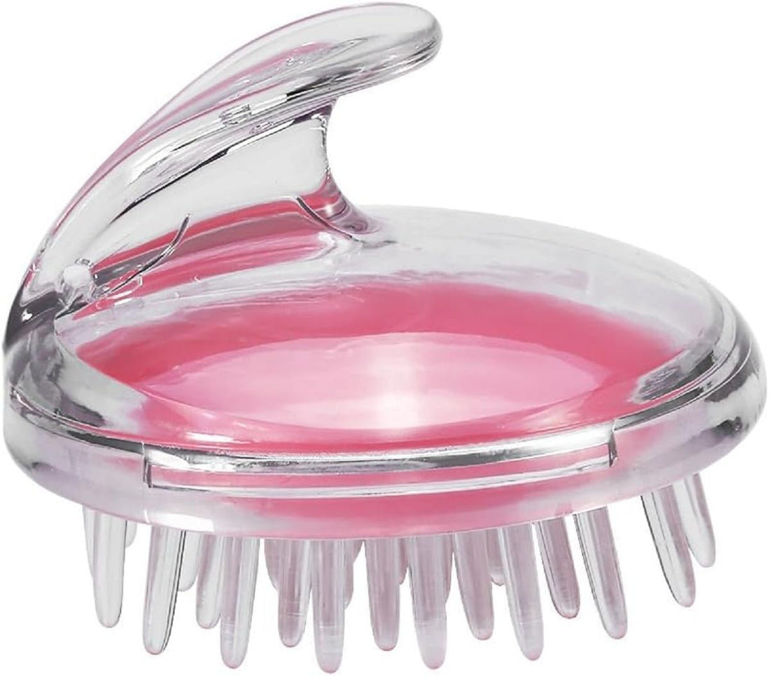 Scalp Massage Brush, Pink, Clear Plastic, Shampoo Brush with Soft Bristles, Hair Care Tool