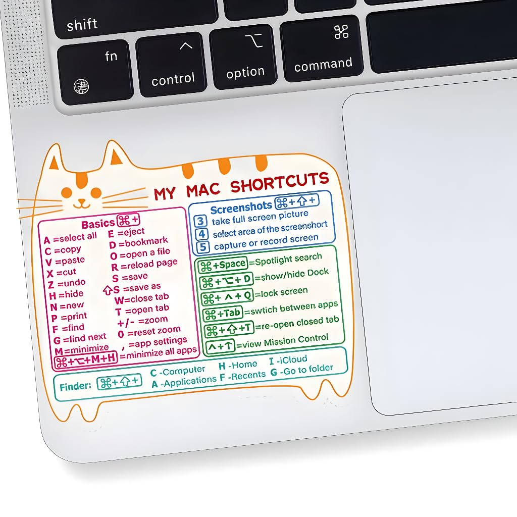 2PCS Cute Cat Shortcut Stickers â€“ Colorful Keyboard Shortcut Guide â€“ Laptop Trackpad Labels Compatible with Mac Laptops â€“ Study & Work Quick Access Stickers â€“ Removable Laptop Labels