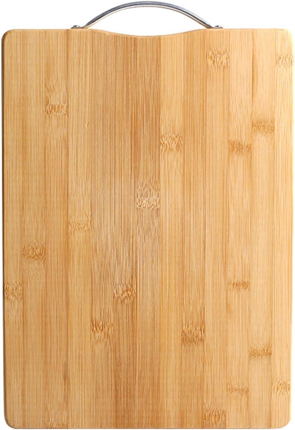 Natural Beech Wood Cutting Board with Metal Handle 40x27 cm, Heavy Duty Wooden Kitchen Board for Chopping Meat, Bread and Vegetables, Strong Butcher Block Design