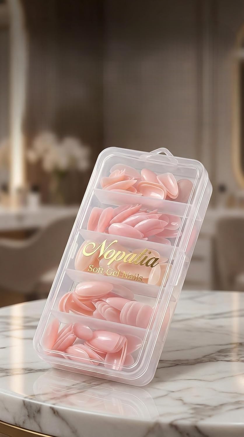 Soft Gel Full Set Nail Kit - Nopatia Professional False Nail Kit with High Elasticity and Multiple Sizes - Almond Tips for Nail Extensions.