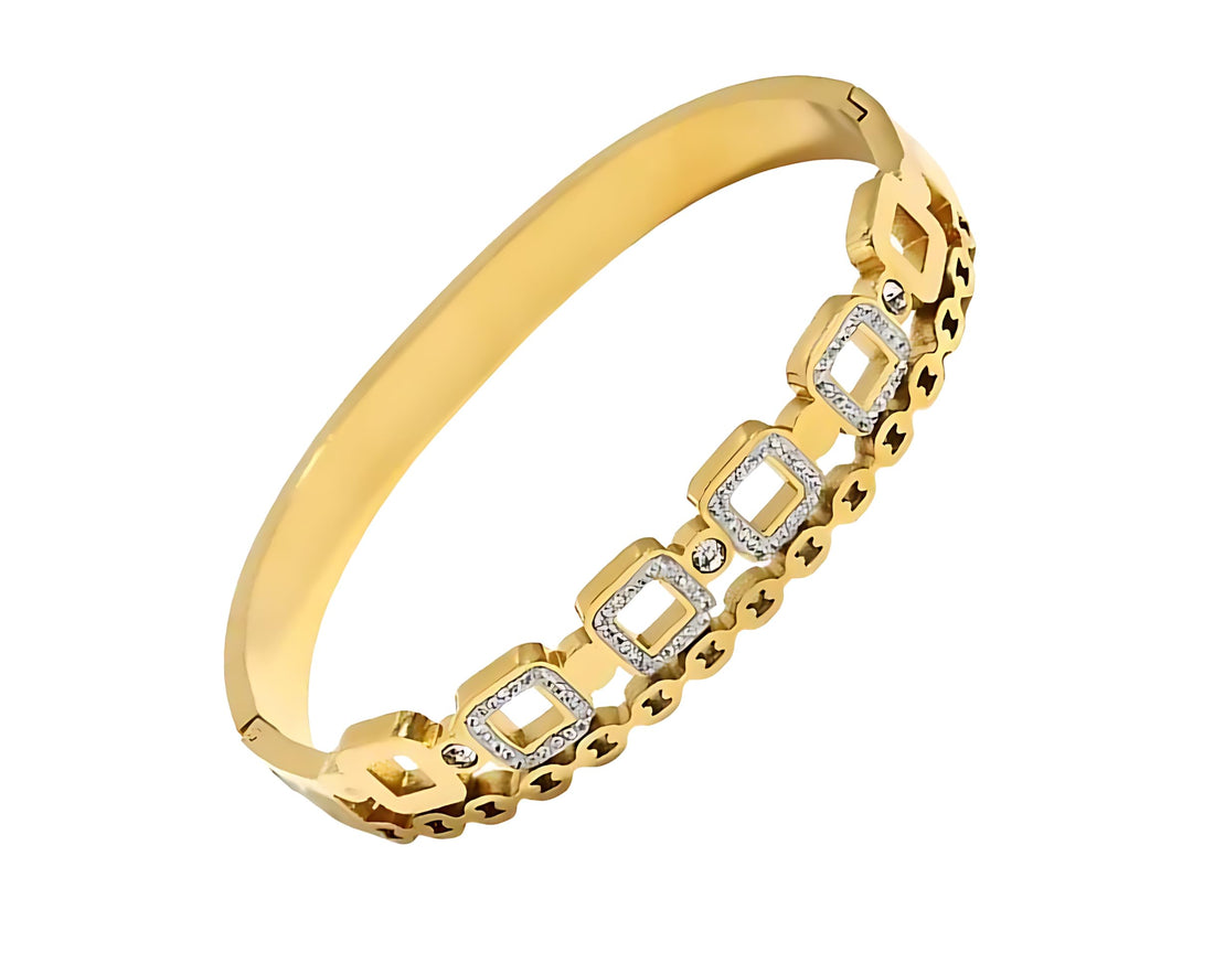 Bracelet Quadrato Zirconia And Cristal Bangle and Style Gift For Women Birthday Christmas Party Summer Holiday Fashion Day - Stainless Steel 18K gold Plated