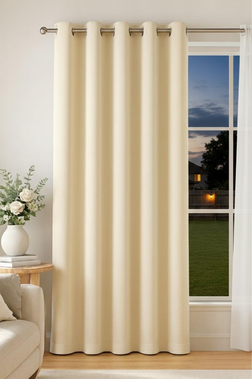 Luxury Blackout Curtains - Thermal Insulated Fabric for Room Darkness - utility Grommets (200W x 275L cm) (Off White)