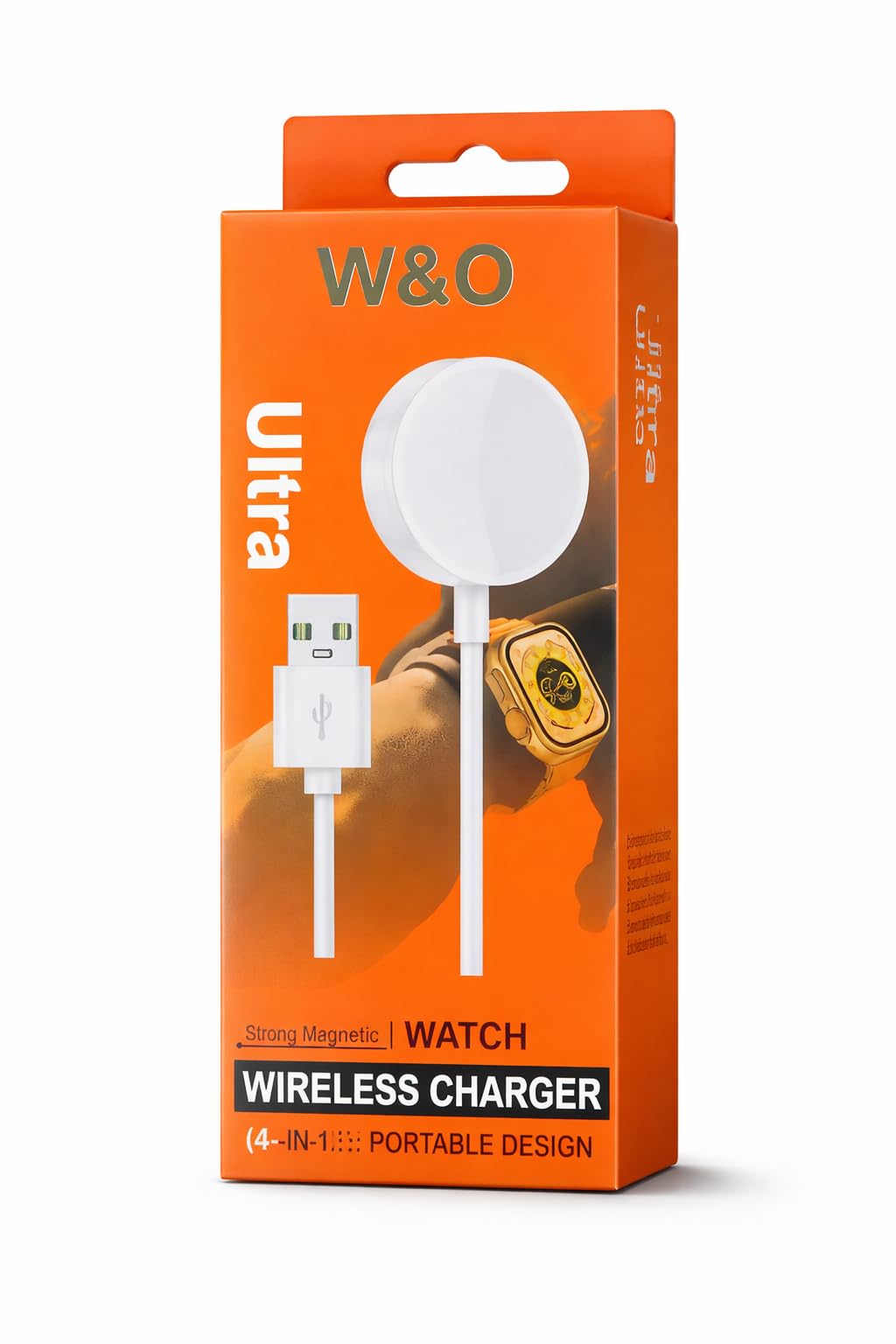 W&O ultra original charger X8_x8plus and X9_plus_2 USB wireless cable compatible with smart watches, white