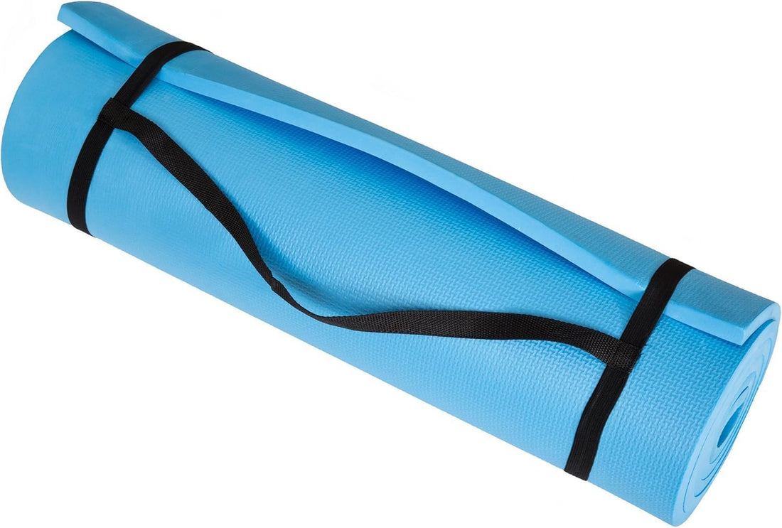 SMART FIT ® Yoga Mat Thick Non Slip TPE Eco Friendly Fitness Exercise Pilates Mat Unisex Double Sided Yoga Mat 6.83m x 61cm x 0.6cm with Storage Bag Included (Baby Blue/Brown)
