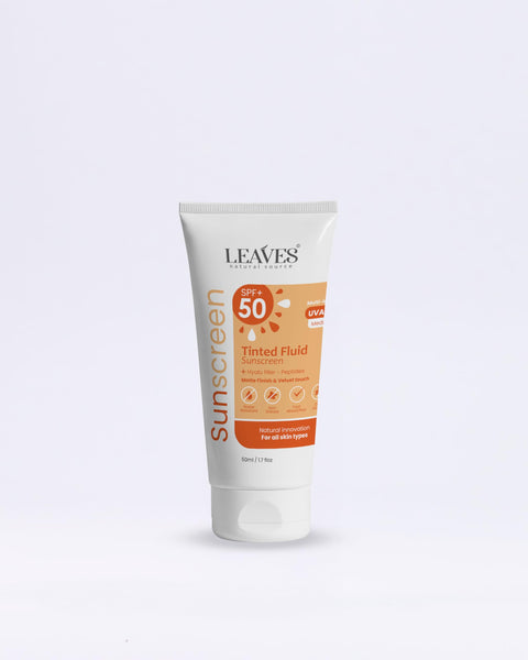 Leaves Tinted Sunscreen SPF 50+ | Broad-Spectrum UVA/UVB Protection with SUNCAT Technology | Natural Coverage & Flawless Finish 50ml
