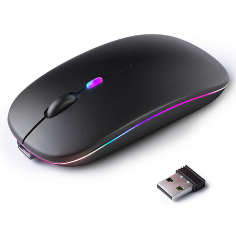 KANMABPC Wireless Bluetooth Mouse, Rechargeable LED Dual Mode Mouse (Bluetooth 5.2 and USB Receiver) Portable Silent Mouse,for Laptop/Desktop/Tablet(Black)