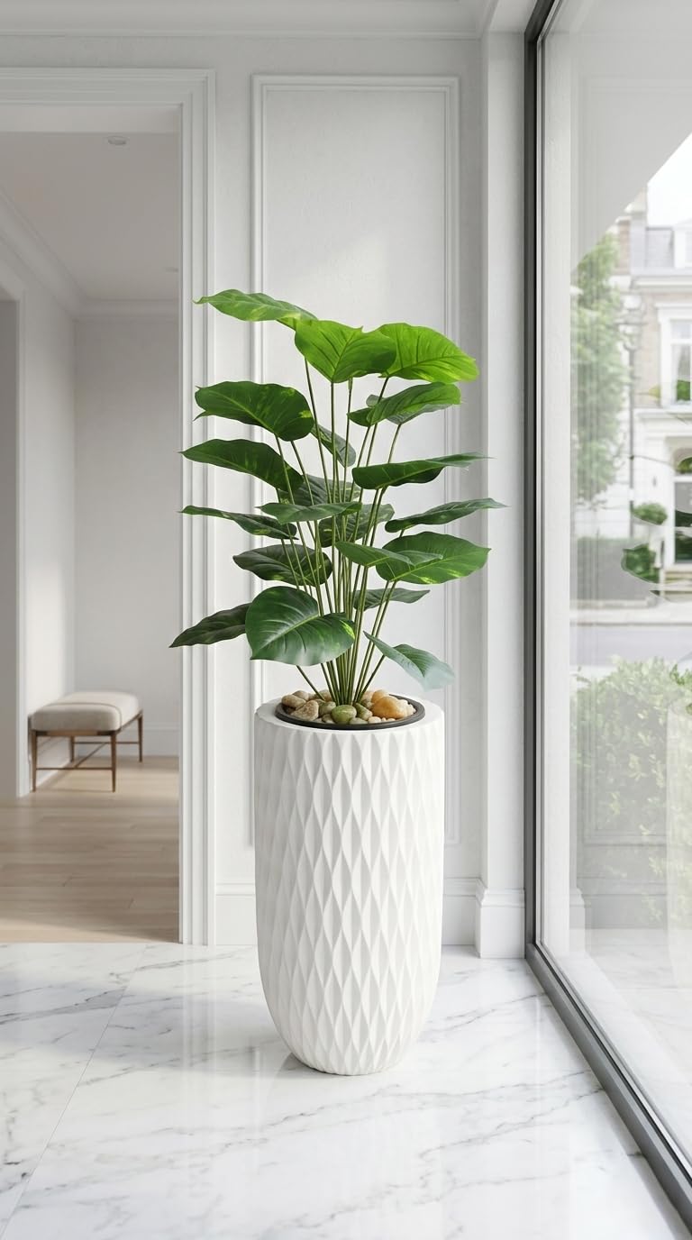Tall Artificial Plant with Premium Ground Pot – Realistic Artificial Decorative Tree with Modern Cylinder Terrarium – Indoor Plants Ready to Display for Home & Office (Boots)