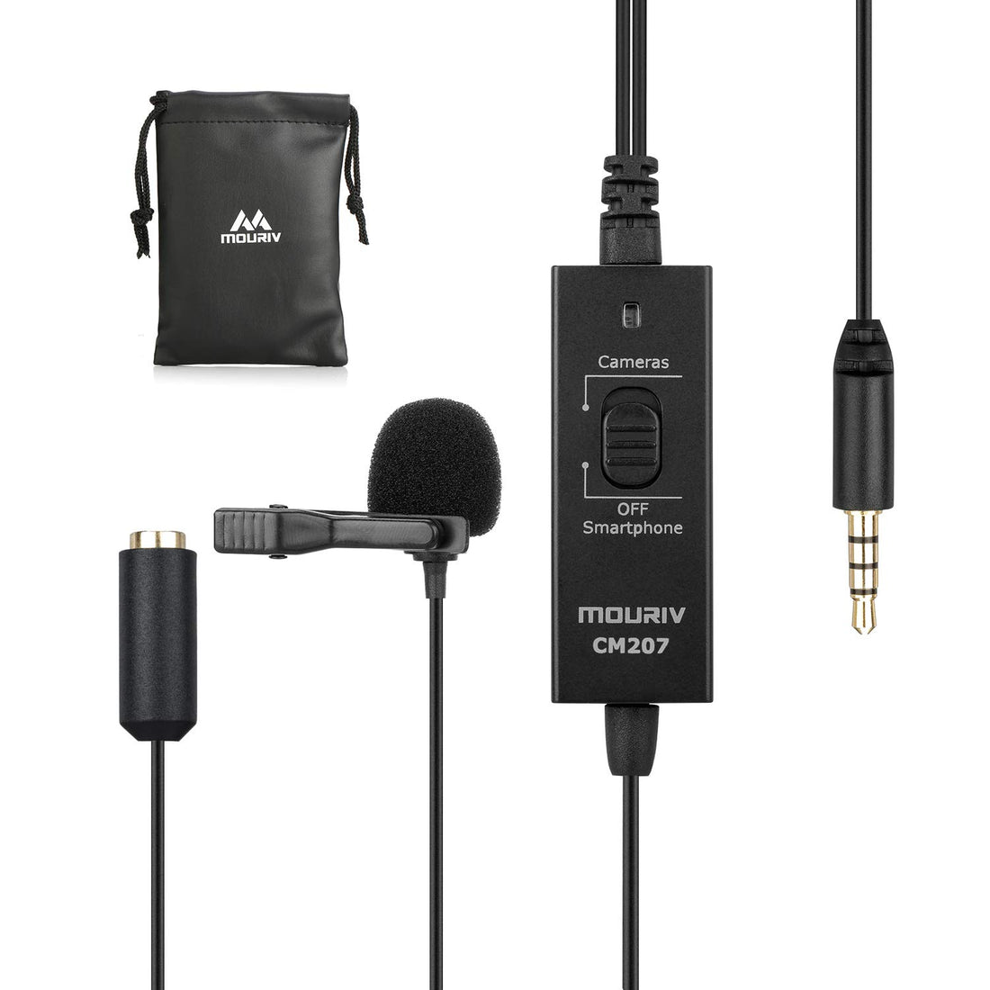 Mouriv Professional Lavalier Lapel Clip-on Interview Podcast Microphone with 3.5mm Mic and Headphone Monitoring Input for iPhone Samsung Android Smartphones Nikon Canon Sony DSLR Camera Camcorders PC