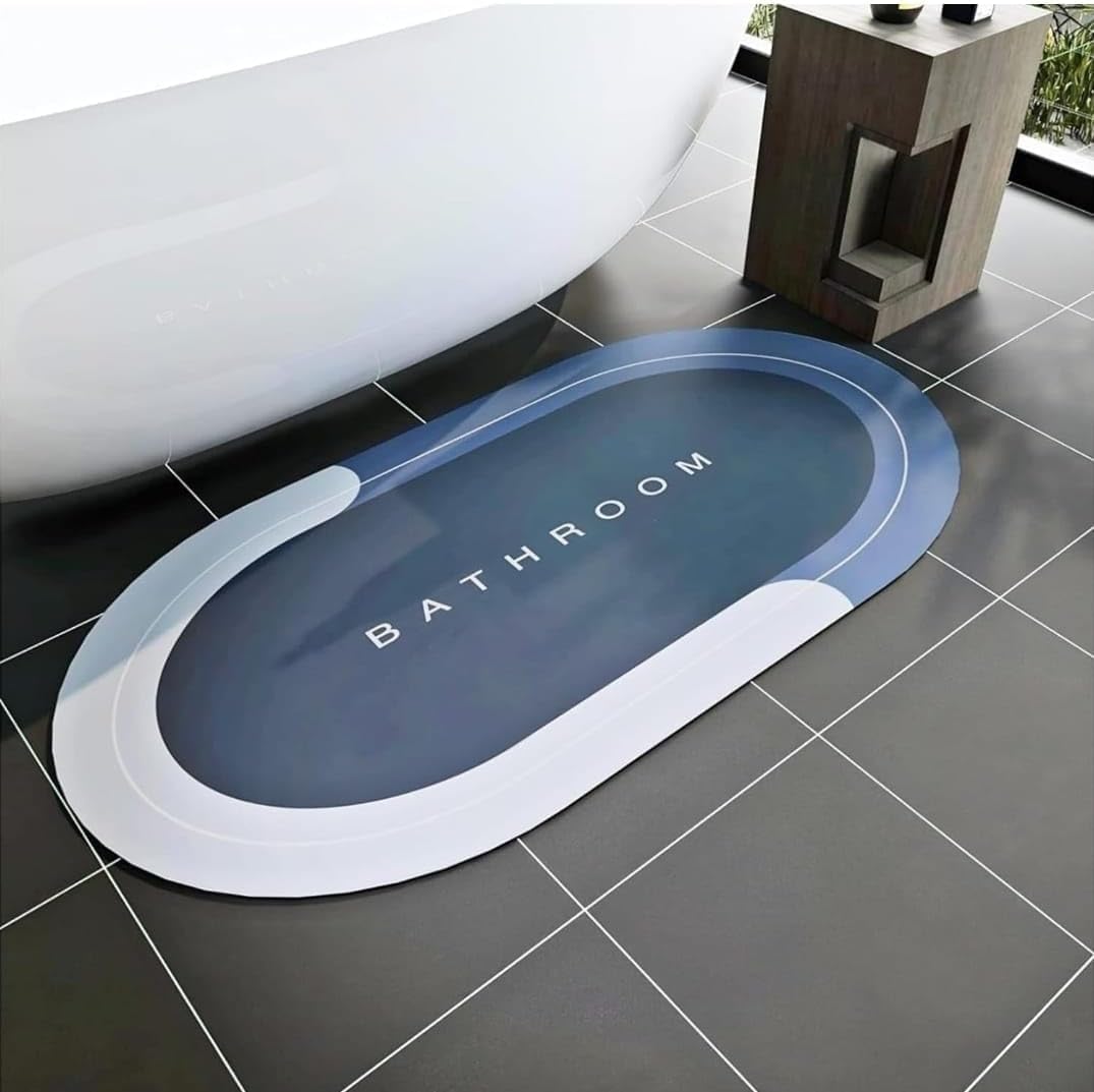 bathroom mat Soft sillicon Super Absorbent Door Mats (40x60) Bath Mat Anti Skid Quick Drying Bathroom & Water Absorbent Carpets Kitchen Entrance Door Mats (Multicolour) (1, Oval R)