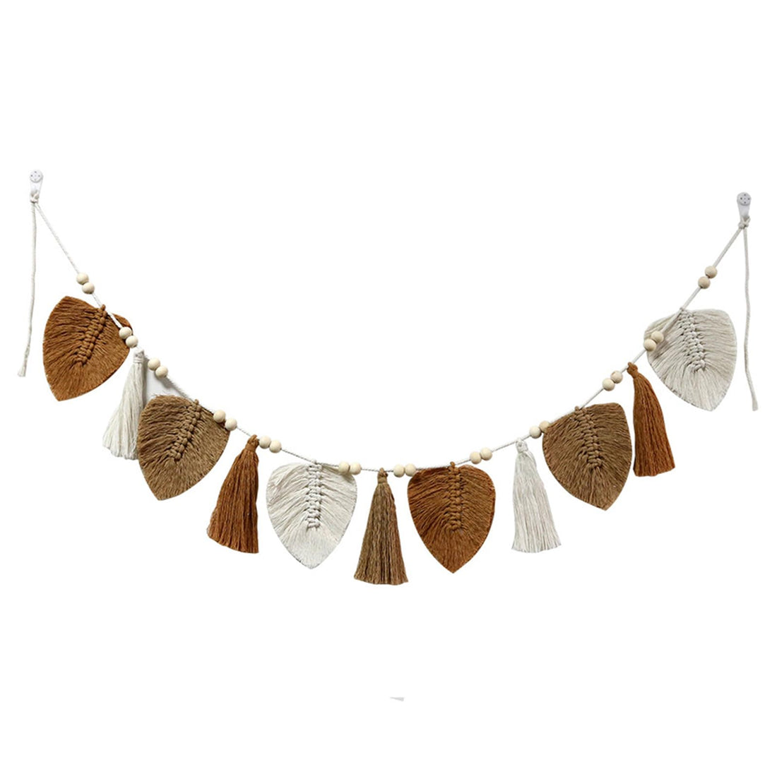 Boho Decorative Macrame Wall Hanging, Woven Leaves Tapestry, Chic Tapestry, Fringe Garland for Bedroom, Living Room, Children's Room (Khaki)