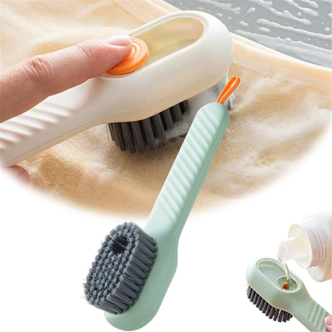 KDGENG Liquid Adding Soft Fur Cleaning Brush, Multifunctional Shoe Brush with Liquid Box, Cleaning Brush Liquid Soap Dispenser Shoes Dish Scrubber, Long Handle Brush (1pcs Green)