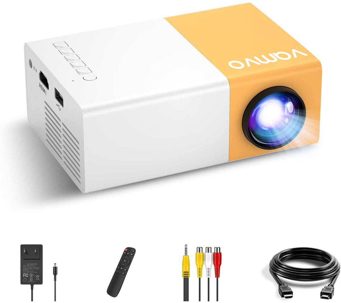 AMERTEER Mini Portable LED Projector, YG300 for Kids Gift, 640x360 Native Resolution, 600 Lumen, HDMI USB AV Interfaces, Remote Control