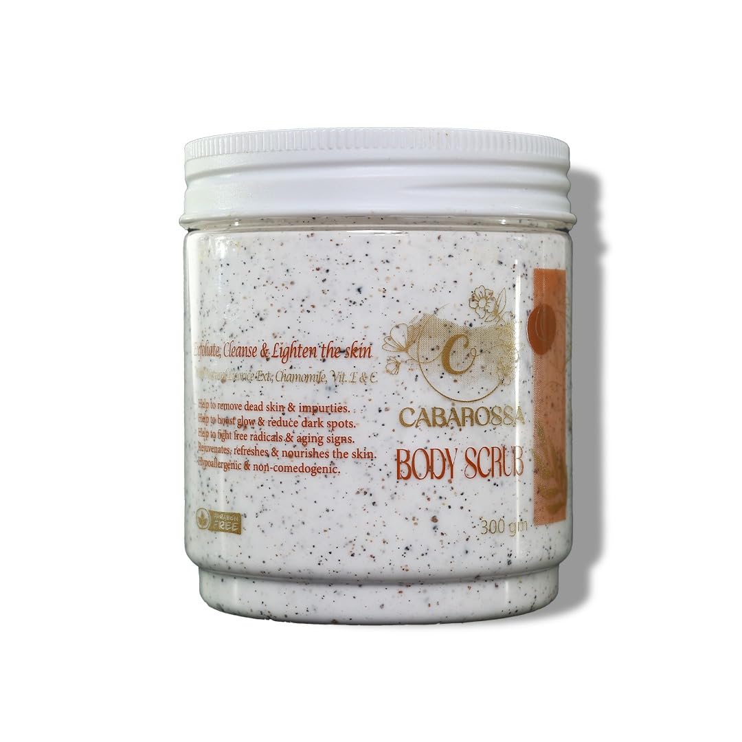 Cabarossa Body Scrub – Exfoliating & Brightening Black Sand Moroccan Hammam Scrub with Apricot, Lupin Extracts, Shea Butter & Jojoba Oil – Deep Cleansing & Instant Glow – 300g