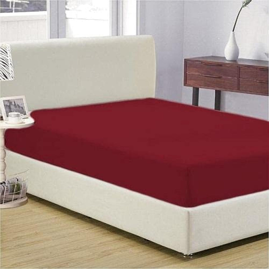 Tigers Trade Lines King Size, Cotton,Solid Pattern, Dark Red - Fitted Sheets