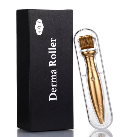 Derma Roller Microneedling Kit 540 Titanium Micro Needles for Face Beard Hair Skin Rejuvenation Microneedle Therapy Tool (Gold, 1.0 mm)