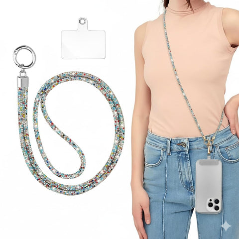Dl3 Mobilak Universal Phone Lanyard Crossbody, Rhinestone Cell Phone Chain Anti-Theft with 1× Shiny Phone Strap, 1× Pad for Most Smartphones, Diamond Phone Neck Holder for Women