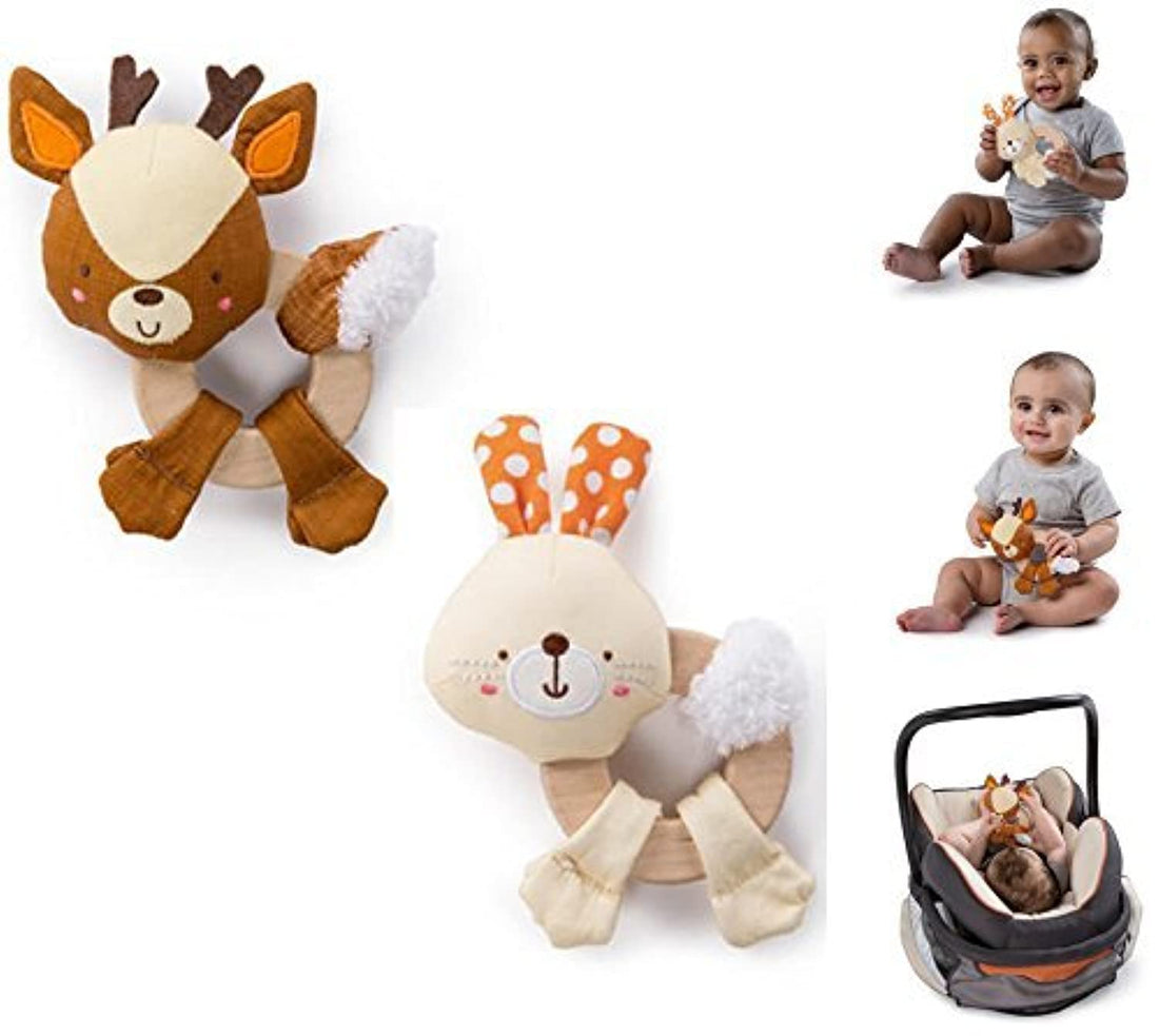 NEW! Set of 2: Bright Starts - CLUTCH & HOLD WOOD TOY - Natural Wood, Soft Fabrics, BPA-Free (Colors May Very)