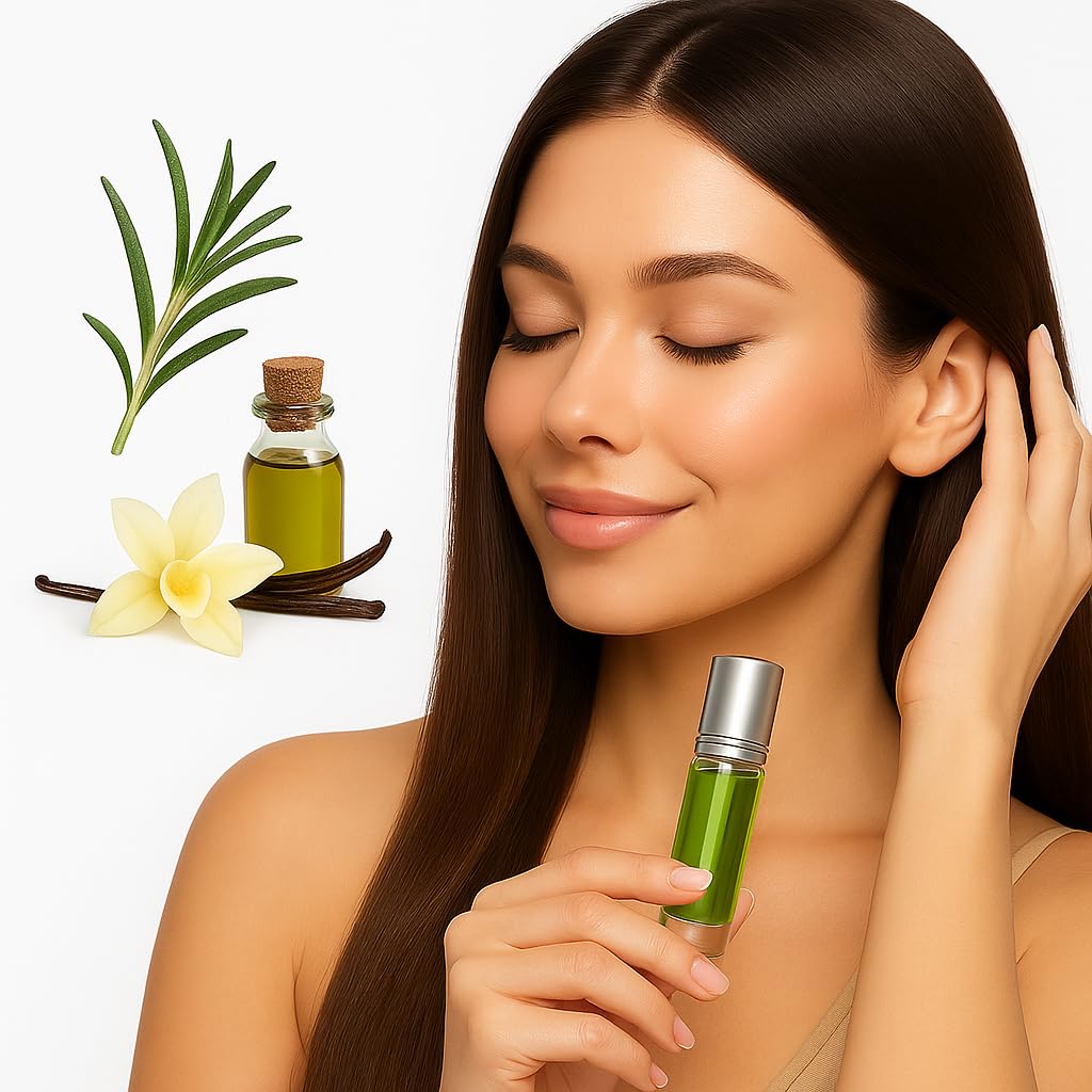 ‍Women's Hair Perfume with Eucalyptus, Jojoba & Vanilla Oil 3 * 1 – Hair Perfume Oil Roll-On 12ml – Perfumed & Nourishing Hair Fragrance – Alcohol Free – Enhances Hair Shine with Feminine Scent