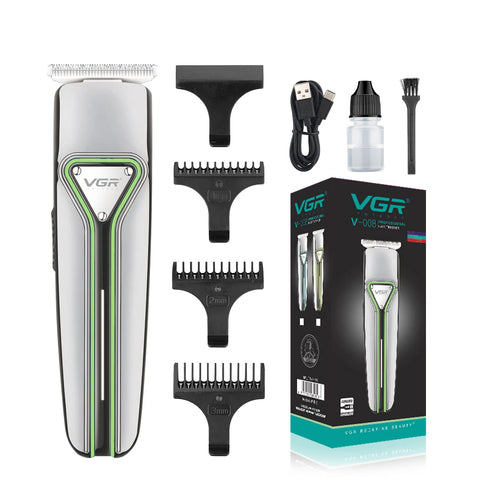 VGR V-008 Professional Rechargeable Hair Trimmer (Silver, Green)