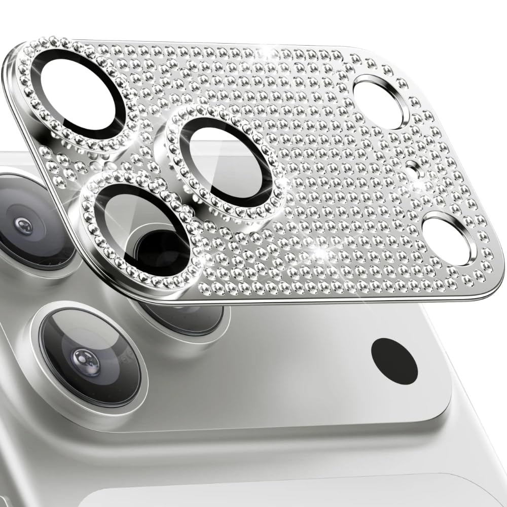 Nopatia Camera Lens Protector Compatible with iPhone 17 Pro Max 6.9 inch, Bling Rhinestone Crystal Cover, HD Tempered Glass, Scratch Resistant Shockproof Diamond Glitter Film (Silver)