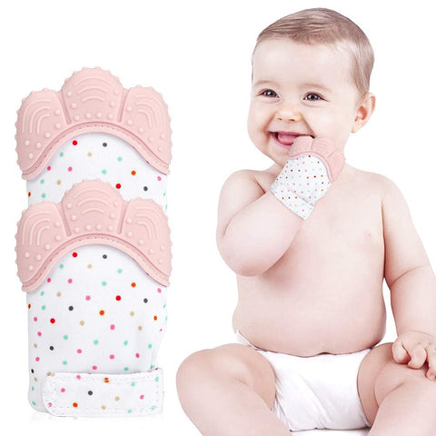Vsell24 Baby Safe BPA Free Chewable Teething Self Soothing Mitten Hand Glove Pink 1 Pair
