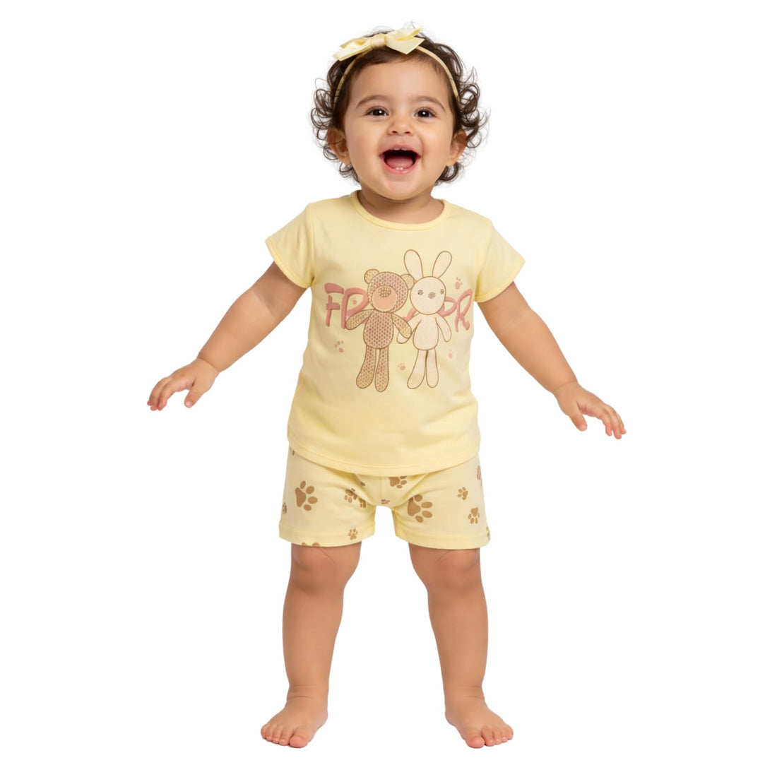 Girls Half Sleeves T-Shirt&Short Printed Bear&Rabbit Half Sleeves T-Shirt&Short (pack of 1)
