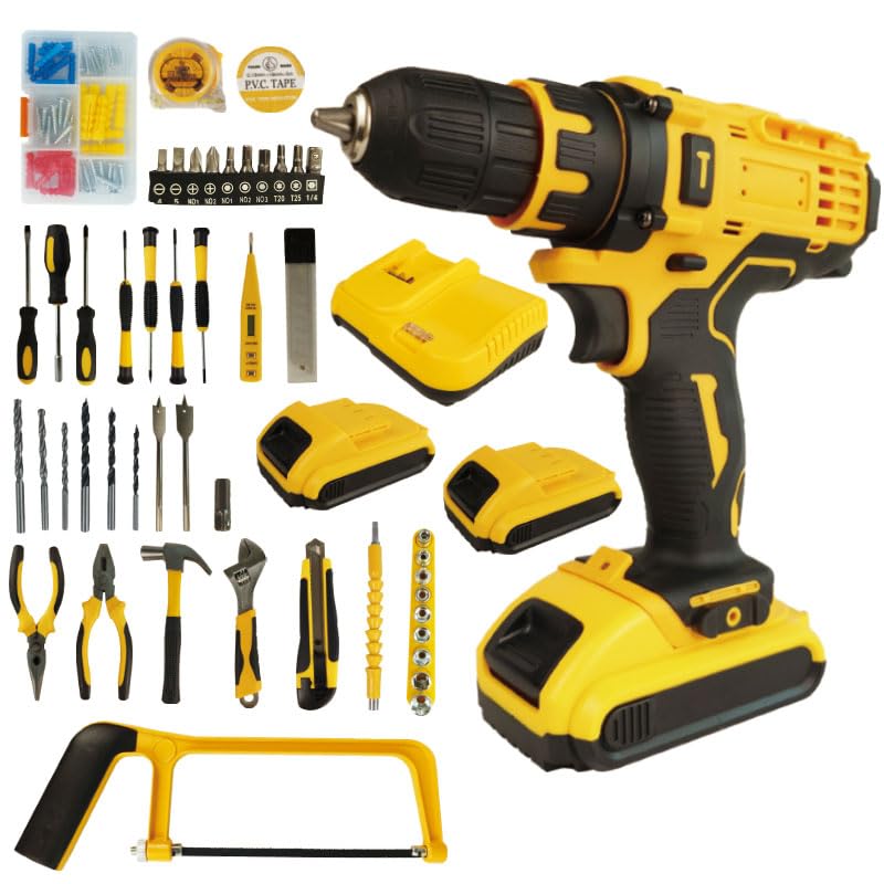 High-Power Multi-Function Rechargeable Electric | DIY Household & Industrial Grade | Cordless 21V x 2 Lithium Battery | Impact Driver with Chuck & Charger | 1350RPM | Pistol Grip Design