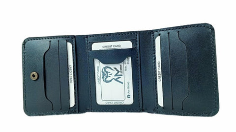 100% Cow Genuine Leather Wallet for Men Small Cool Design 12 Card Slots Money Pocket Wallet - Snap Closure (Black)