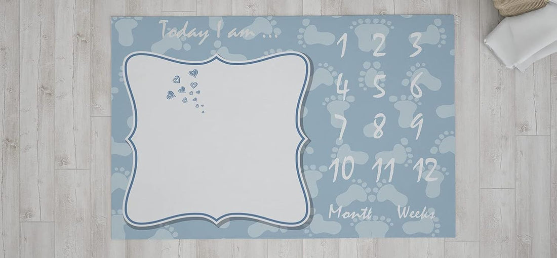 Home Print Milestone Blanket for Baby 110X 90 CM Italian Velvet Comes with a Circular Metal Ring , 2725619348333