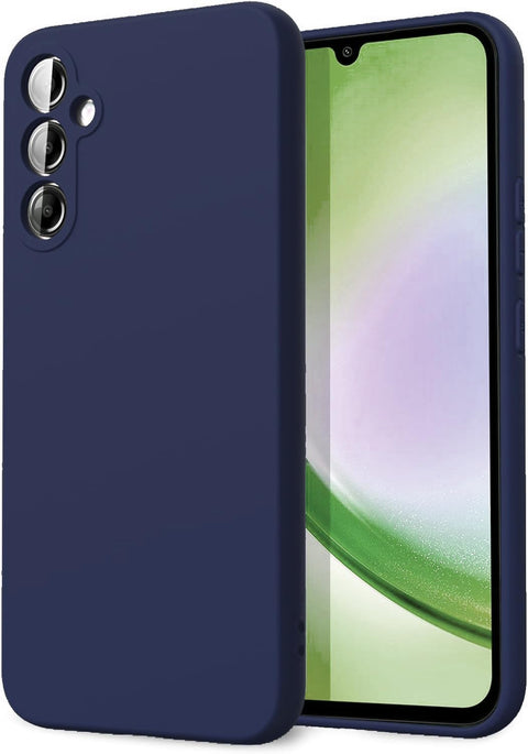 (Samsung Galaxy A54) Shockproof Liquid Silicone Back Case Cover Fur Lined Interior and Full Camera Cover (Navy)
