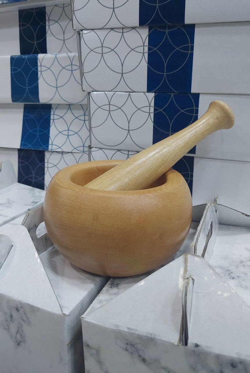 Generic Beech Wood Mortar and Pestle Set, Large Size with Long Handle, Traditional Design .AR