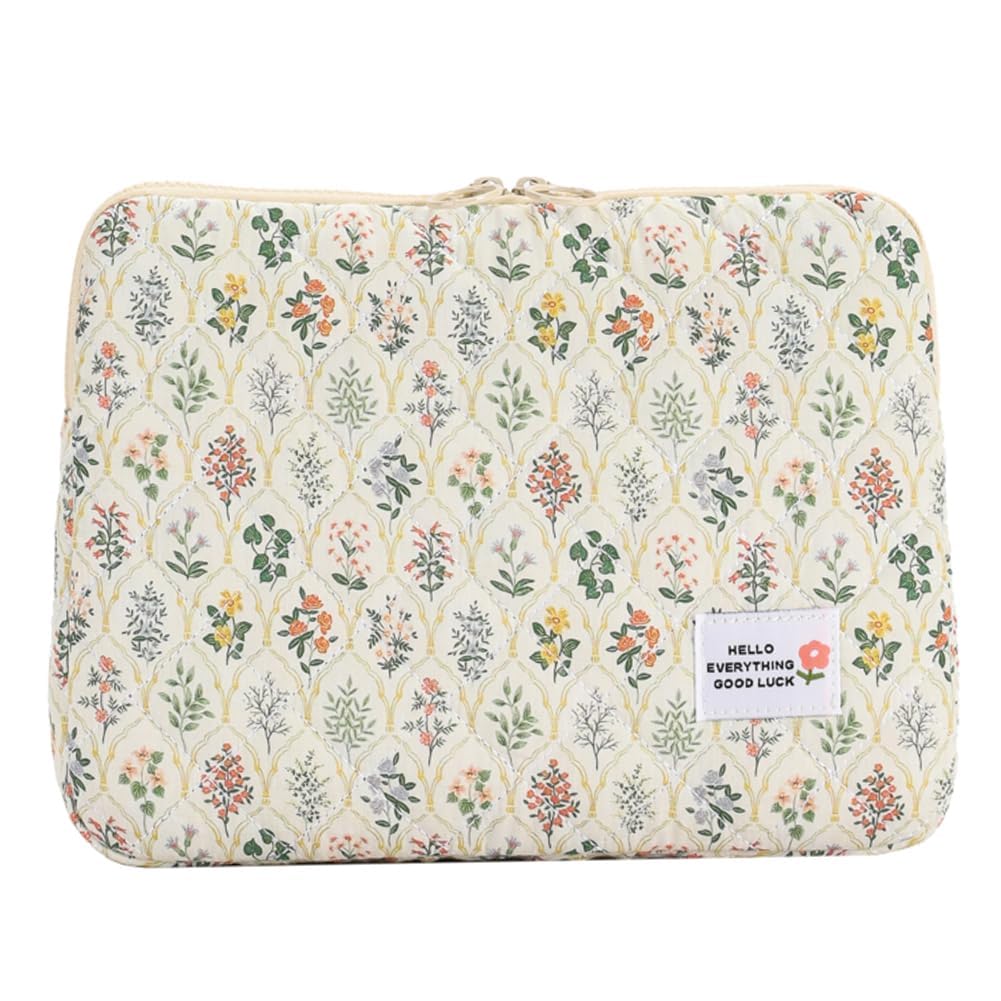 Laptop Sleeve Protective Case, 13 Inch Floral Laptop Bag, Women Quilted Carrying Laptop Case, Aesthetic Macbook Sleeve, Compatible for Notebook Cover 12'' 13'' (Green Flower 13in)