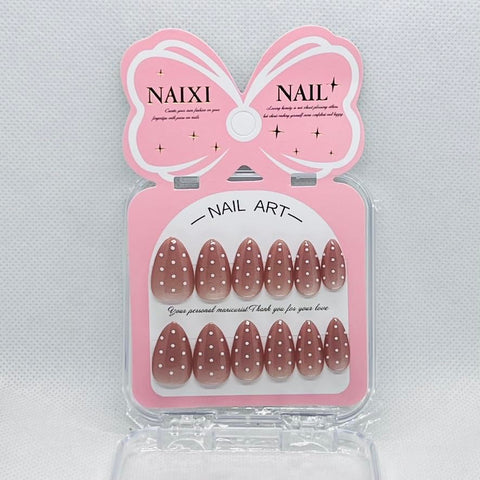 Premium Cat Eye Magnetic Press On Nails with Polka Dots – Glossy Reusable Fake Nails for Women – 8 Trendy Colors (Dark Beige)