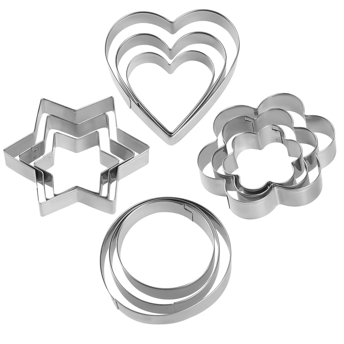 Dimeho 12 PCS Cookie Cutters Set Stainless Steel Flower Biscuit Mold Round Gingerbread Cutter Heart Star Snowflake Cookie Cutters for Holiday Baking Cooking Christmas Kitchen