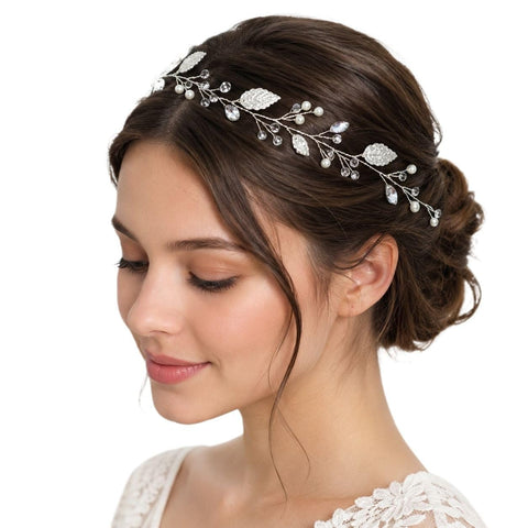 Handmade Wedding Headband Crystal Rhinestone Hair Vine Crown Hair Vine Crown Hair Accessories for Bride Bridesmaid Party Festival Wedding Party for Women Girls (Silver Style 2)
