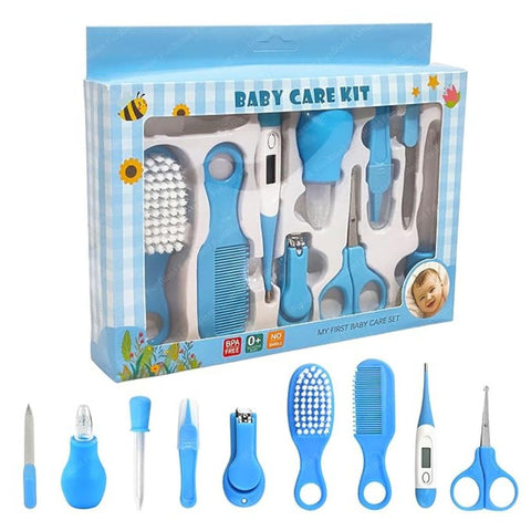 Baby Care Kit for New Born 10 in 1 Baby Grooming Kit with Thermometer, Healthcare, Nail Cutter, Finger Brush, Hair Brush, Comb, Scissor Gift Set for Infants and Toddlers