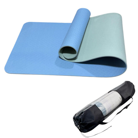 Premium Yoga Mat Thick Non Slip Eco Friendly Elastic Rubber Fitness Exercise Pilates Mat Unisex Double Sided Yoga Mat 1.83cm x 61cm x 0.6cm with Storage Bag Included (Light Blue-Green)