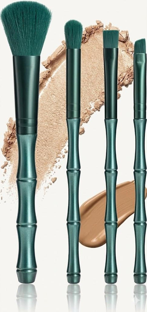 Makeup Brush Set, 4pcs Synthetic Nylon Foundation Blending, Powder, Blush, Eyeshadow, Contour and concealer Brushes - Green Wand
