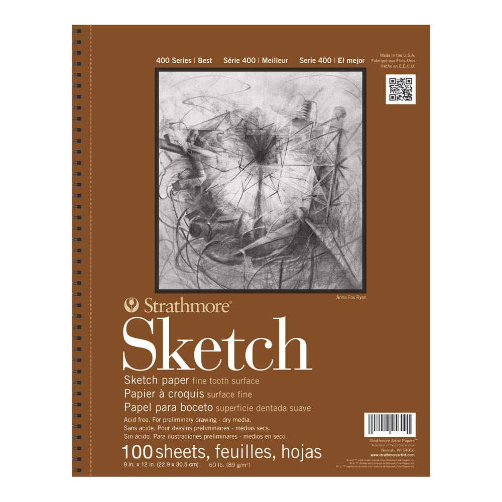 Strathmore 455-3, 400 Series Sketch Pad, 9"x12" Wire Bound, 100 Sheets, White