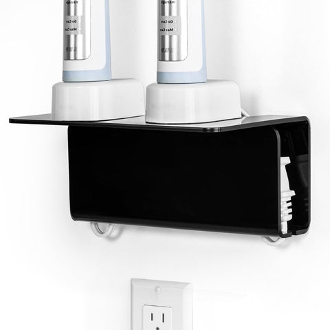 OAPRIRE Electric Toothbrush Holder Wall Mounted, Acrylic Electric Toothbrush Holder for Bathroom Come with Cable Organizer, Saving Space and Convenient Charging - Black