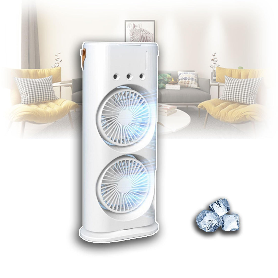 High-Wind Cooling Electric Fan, Three-Hole Spray Charging Fan Desktop Double-Head Powerful Air Cooler 3 Wind Speeds for Indooor Outdoor Office Bedroom,White